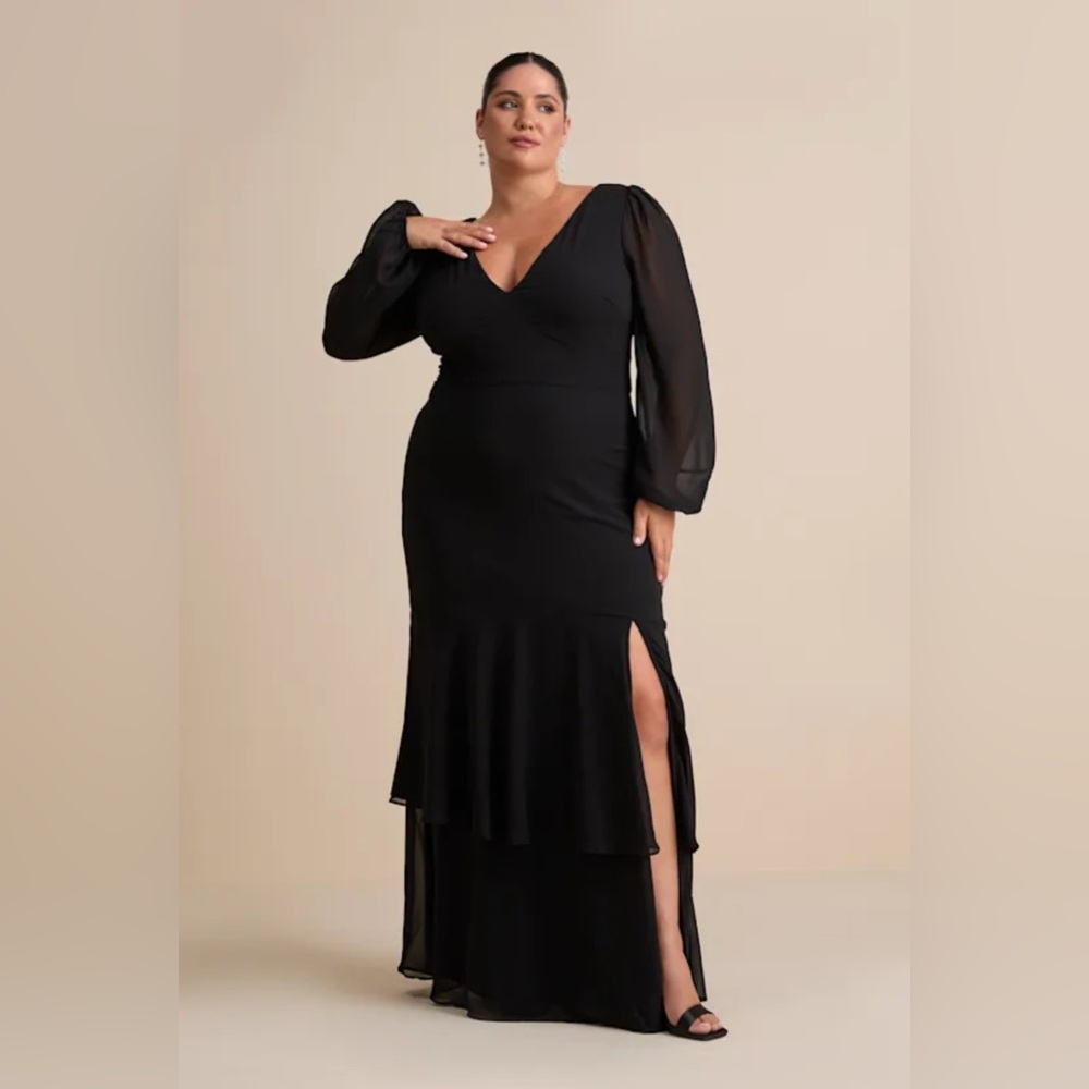 Lulu's Black Long Sleeve Maxi Dress